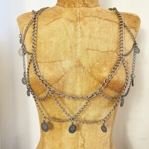 Vintage Pewter Draped Chain Link Coins Medieval Renaissance Inspired Belt